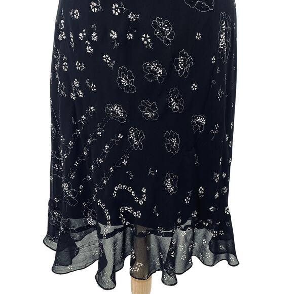 Vintage Y2k Beaded Floral Bias Cut Midi Dress Flutter Sleeve Fairy Black Medium - Picture 3 of 11